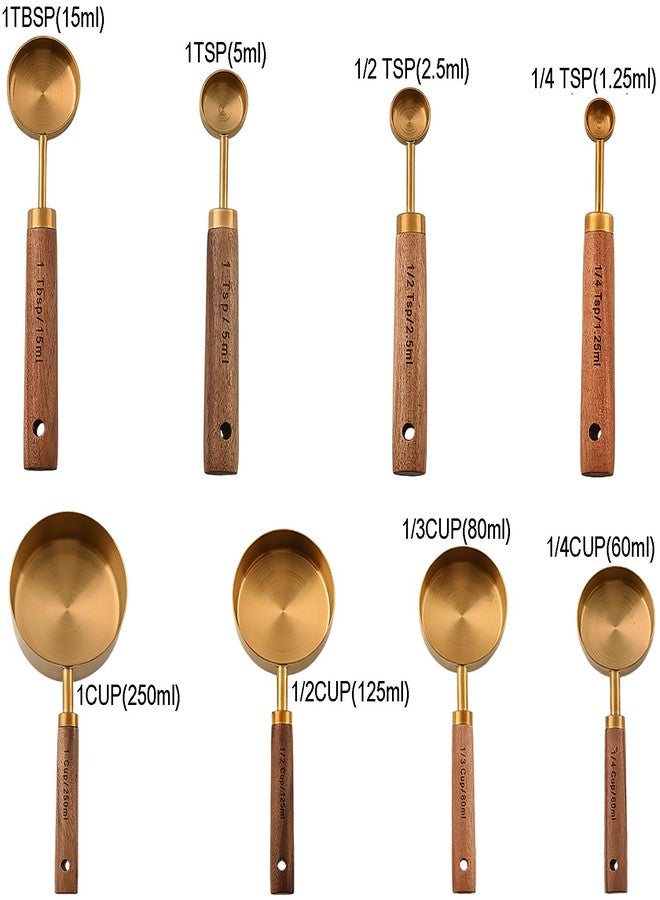 Dadamong Measuring Cups and Spoons Set of 8, Stainless Steel Gold Measuring Cups Kit with Wooden Handle, Kitchen Cooking Baking Spoons Tool Set for Solid and Liquid Iingredients - Image 3